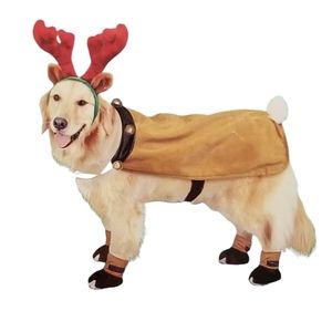 Plush Puppies Tan & Red Reindeer Suit Holiday Pet Costume Sz M NWT